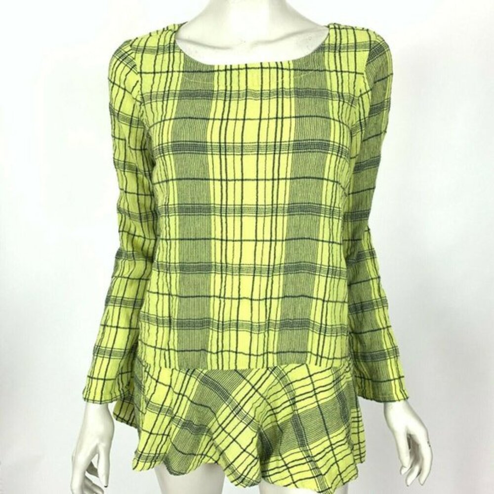 Fenini Plaid‎ Blouse Top Cotton Scoop neck